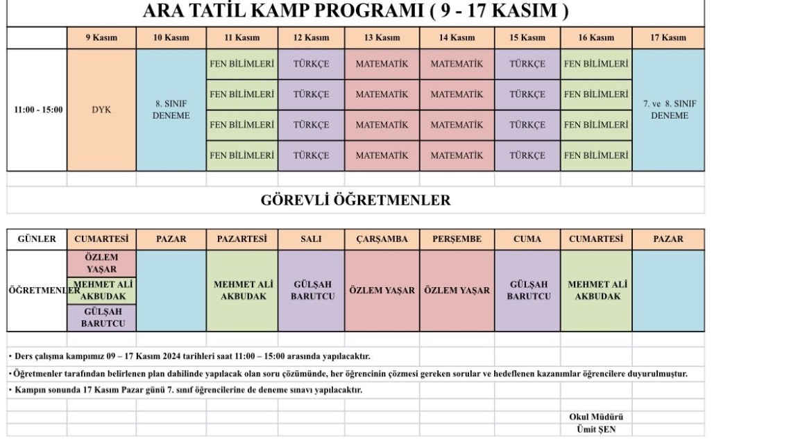 ARA DÖNEM KAMP PROGRAMI